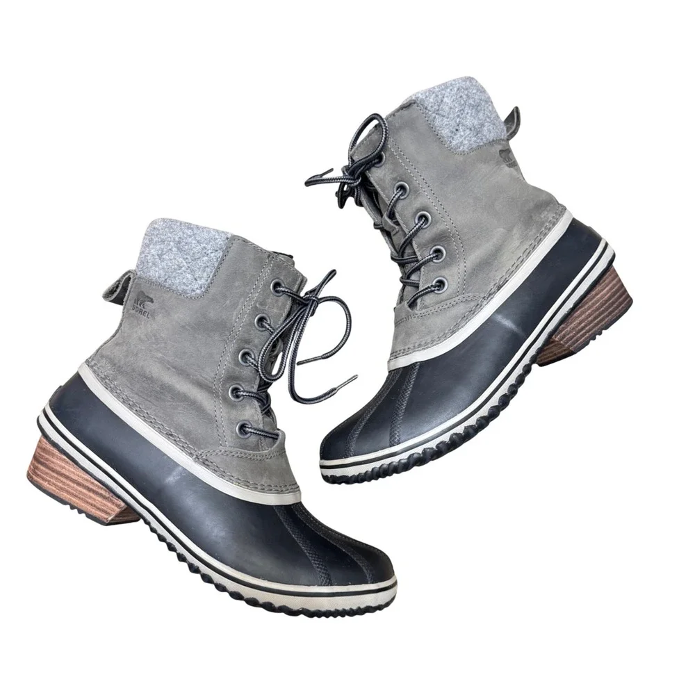 Sorel Slimpack II Quarry Black Lace Up‎ Short Winter Snow Boots Size 11 US